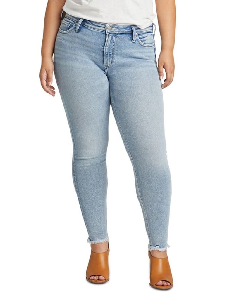 Front of a model wearing a size 22W Silver Jeans Co. Women's Trendy Most Wanted S Dark Blue 22W in Blue by Silver Jeans Co.. | dia_product_style_image_id:308495